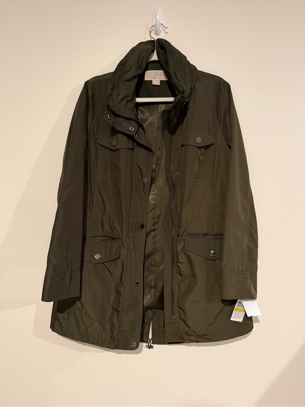 Michael Kors Dark Green Utility Jacket with Snap & Zip Front